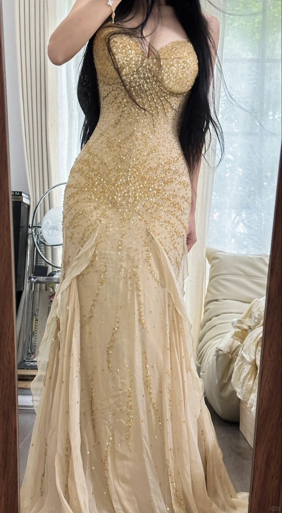 Wunderschöne Spaghettiträger Perlen Chiffon Meerjungfrau Ballkleider Vintage Abendkleider ED02293