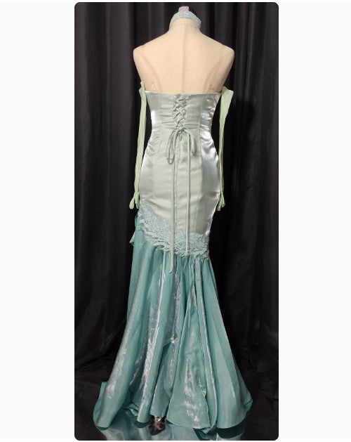 Fairytale Sweetheart Green Long Sleeves Satin Tulle Mermaid Prom Dresses Formal Evening Dresses ED02304