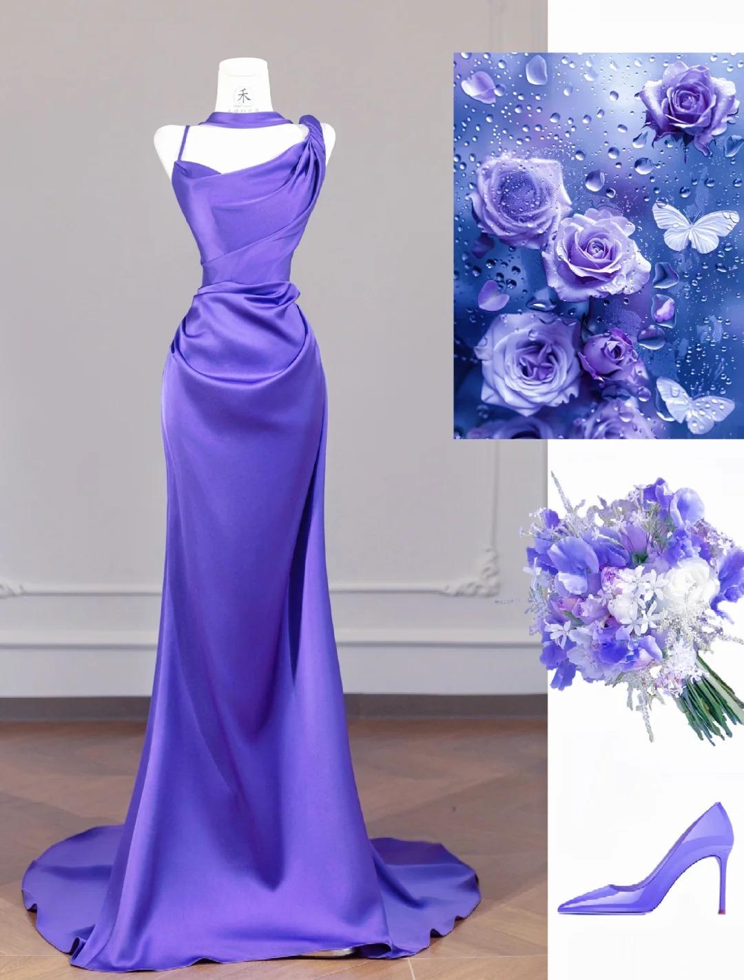 Elegant Purple Strap Mermaid Satin Backless Long Prom Dresses Formal Evening Gowns ED02311