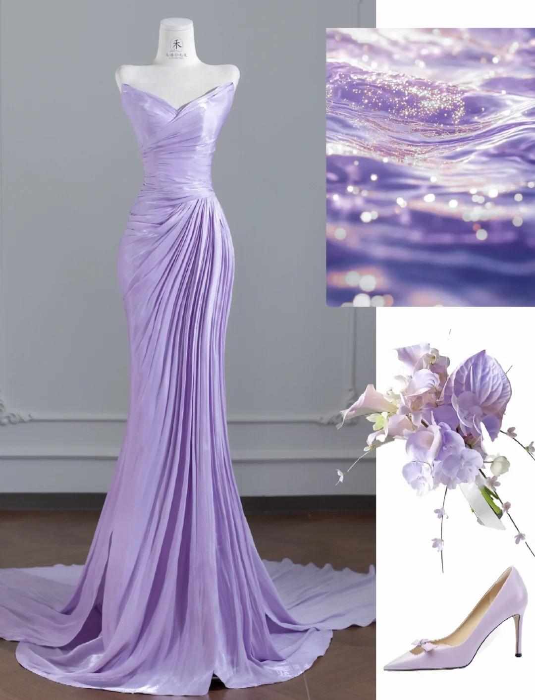Simple Purple Strapless Mermaid Pleated Train Prom Dresses Formal Evening Gowns ED02318