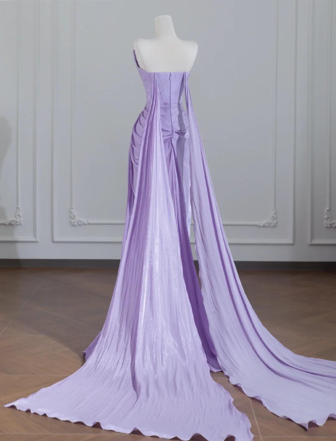 Simple Purple Strapless Mermaid Pleated Train Prom Dresses Formal Evening Gowns ED02318