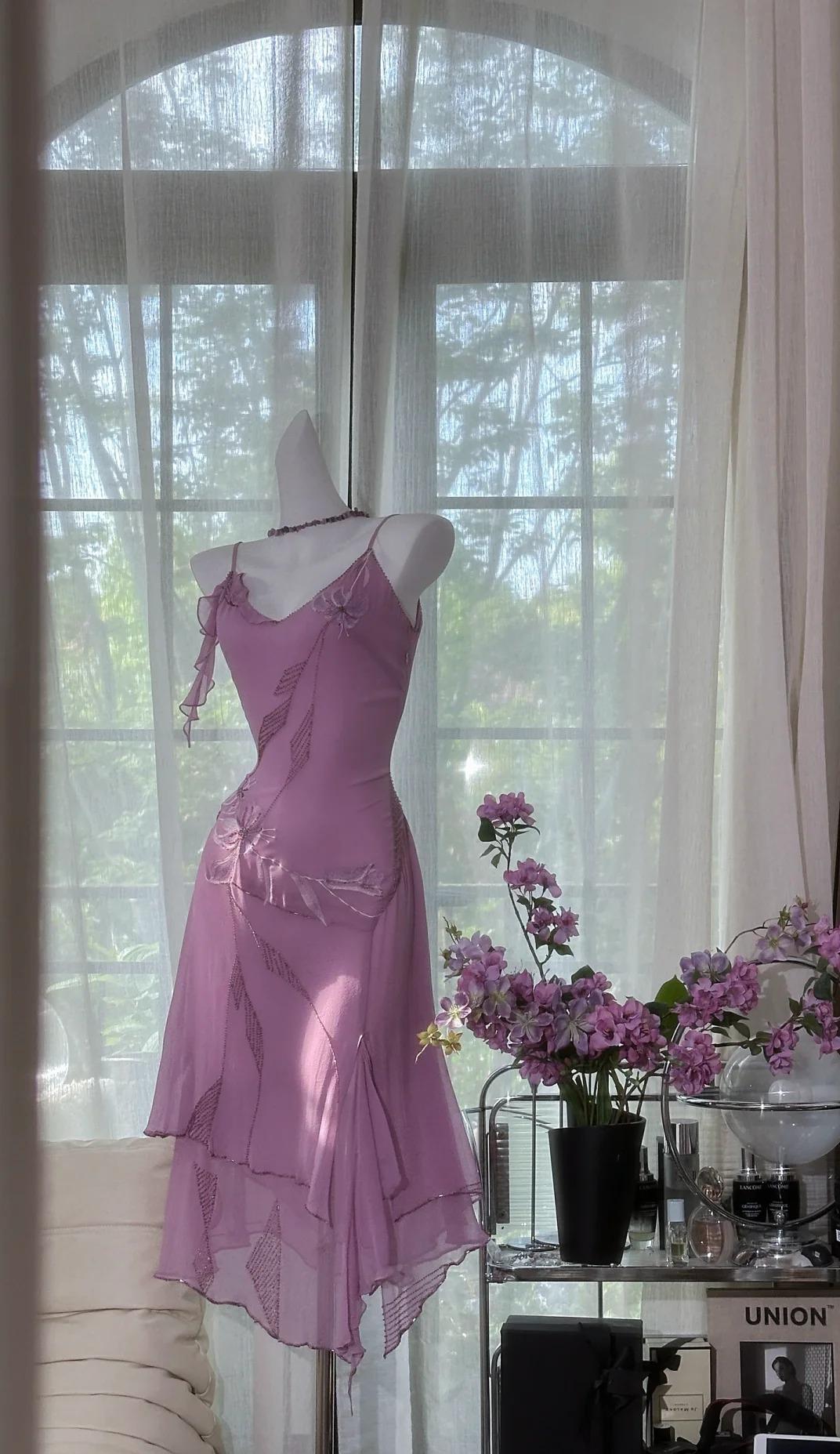 Vintage Purple Spaghetti Straps Chiffon Beading Short Prom Dresses Sweet Party Dresses ED02346
