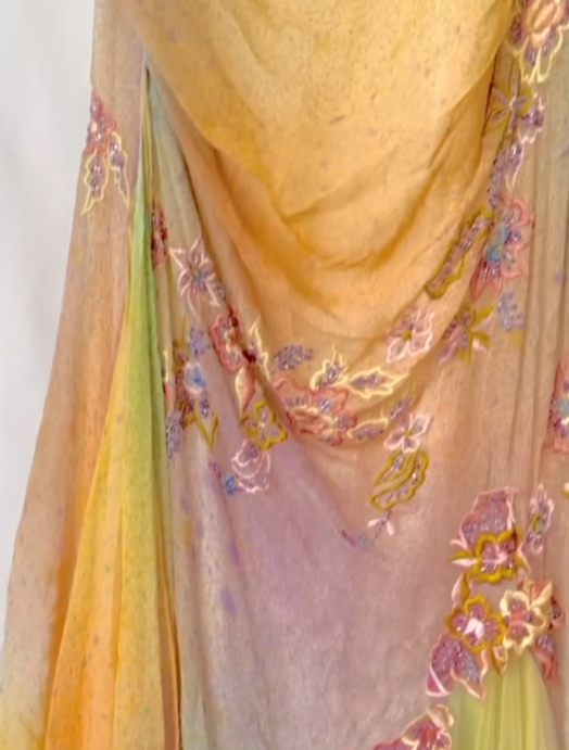 Glam Yellow Pink Spaghetti Straps Chiffon Embroidered Appliques Mermaid Prom Dresses Formal Evening Gowns