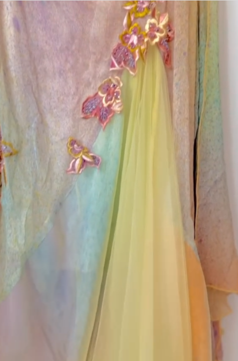 Glam Yellow Pink Spaghetti Straps Chiffon Embroidered Appliques Mermaid Prom Dresses Formal Evening Gowns
