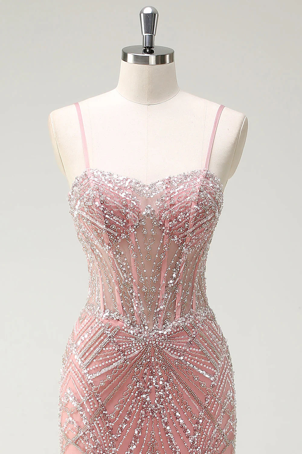 Fairytale Peach Spaghetti Straps Mermaid Beaded Tulle Long Prom Dresses Formal Evening Gowns ED02366