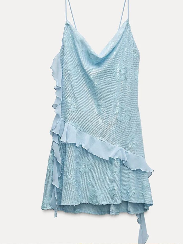 Fashion Blue Sheath Spaghetti Strap Short Outdoor Party Dress Summer Outfit