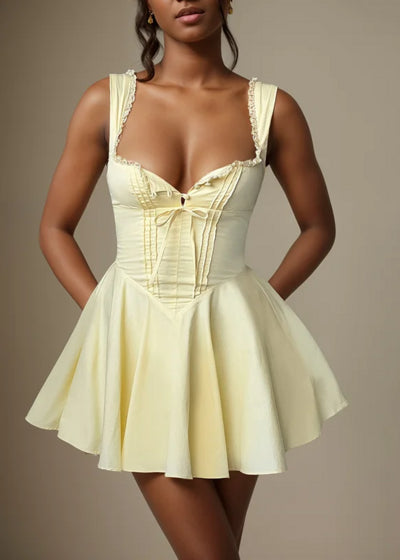 Fashion Butter Yellow A-Line Spaghetti Straps Satin Short Birthday Party Dress Homecoming Dress ED02375