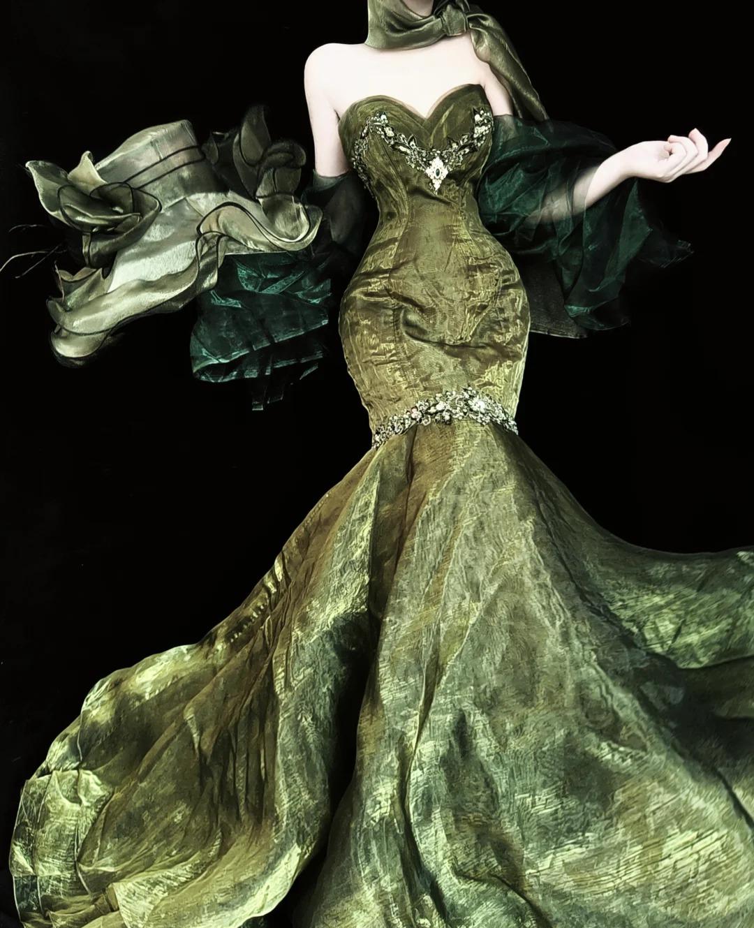 Superbe robe de bal sirène bustier vert forêt en tulle, robe d'anniversaire ED02399