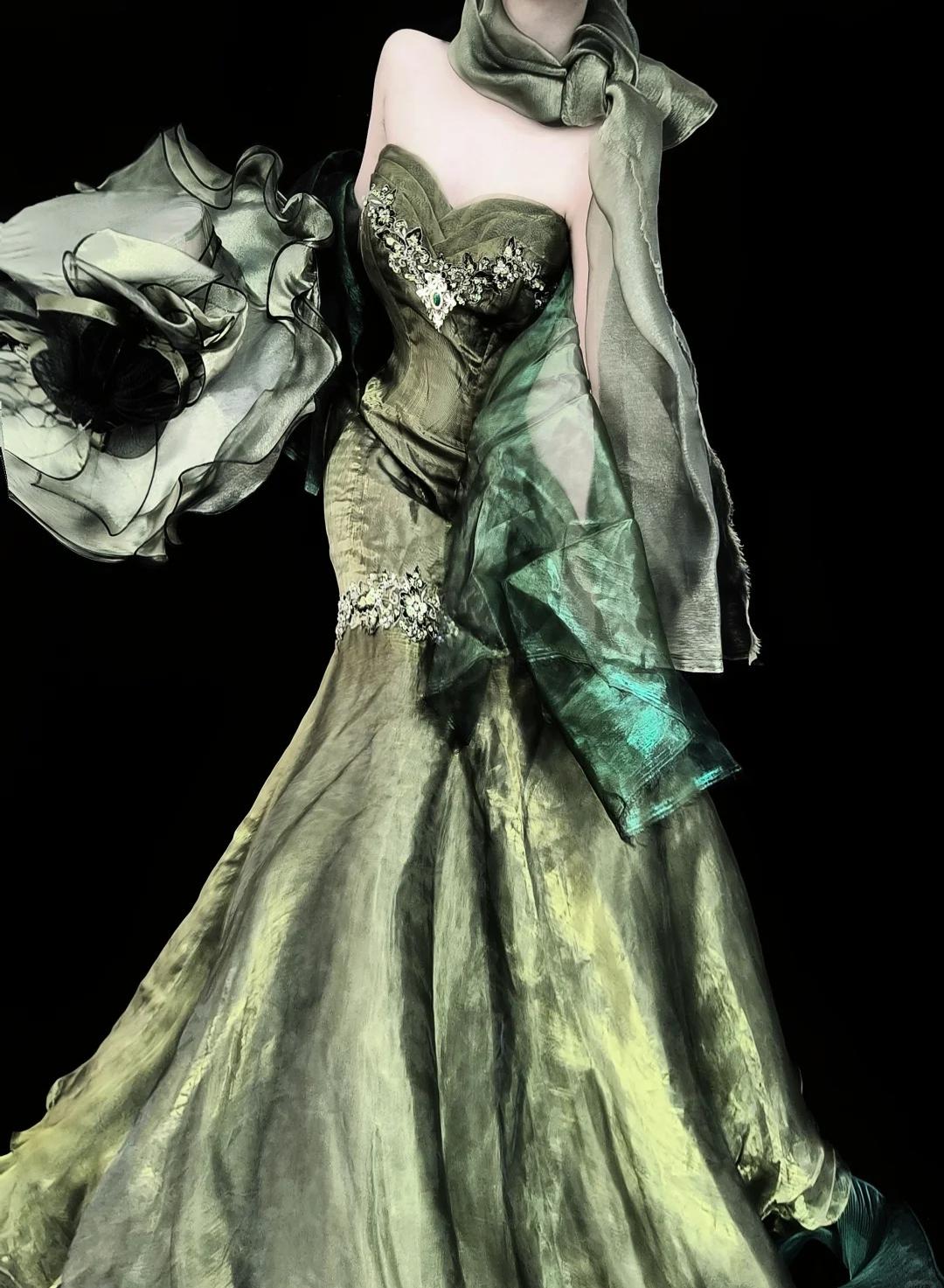 Superbe robe de bal sirène bustier vert forêt en tulle, robe d'anniversaire ED02399