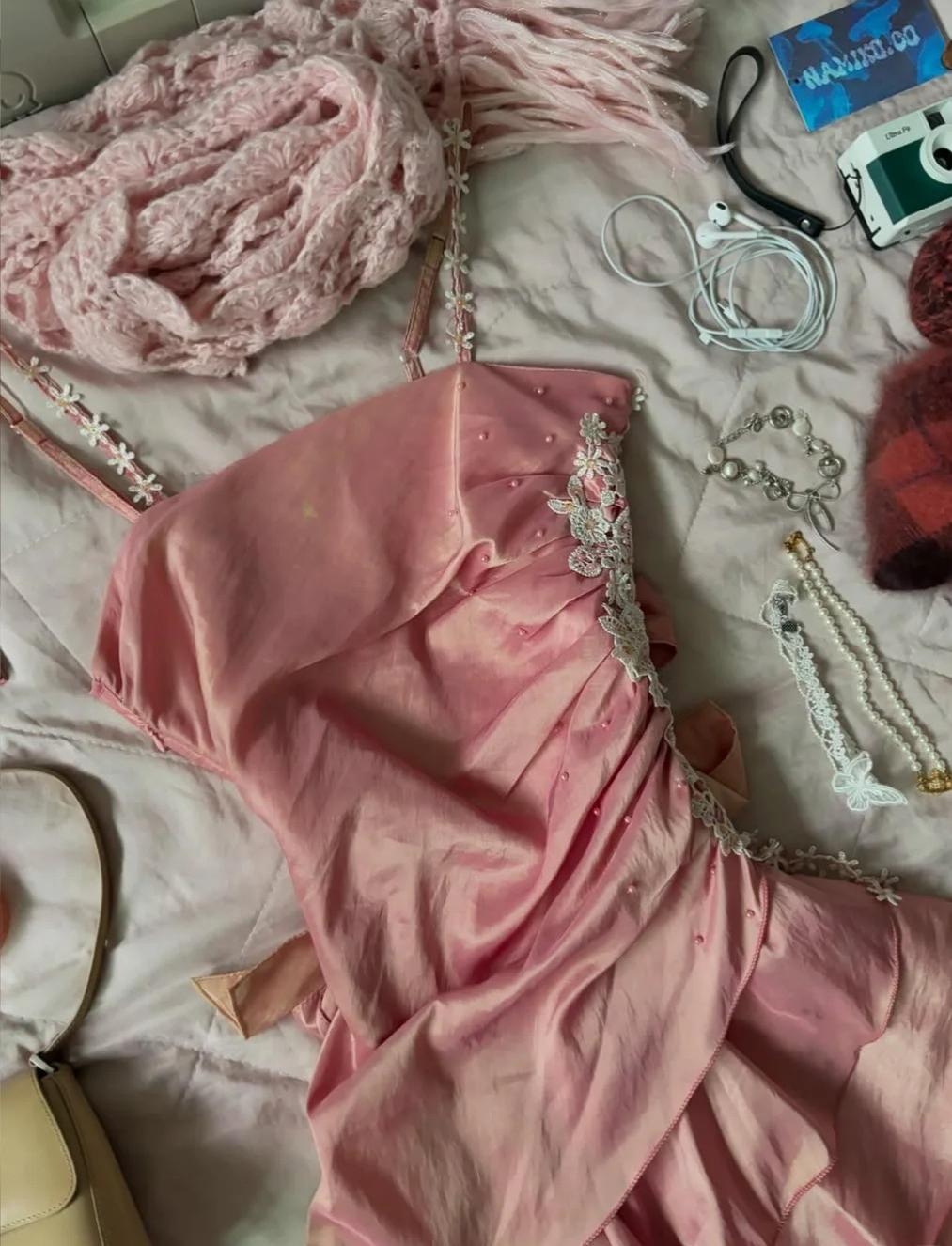 Sweet Vintage Outfits for Party Y2K Spaghetti Straps Sheath Chiffon Satin Short Prom Dresses  ED02405