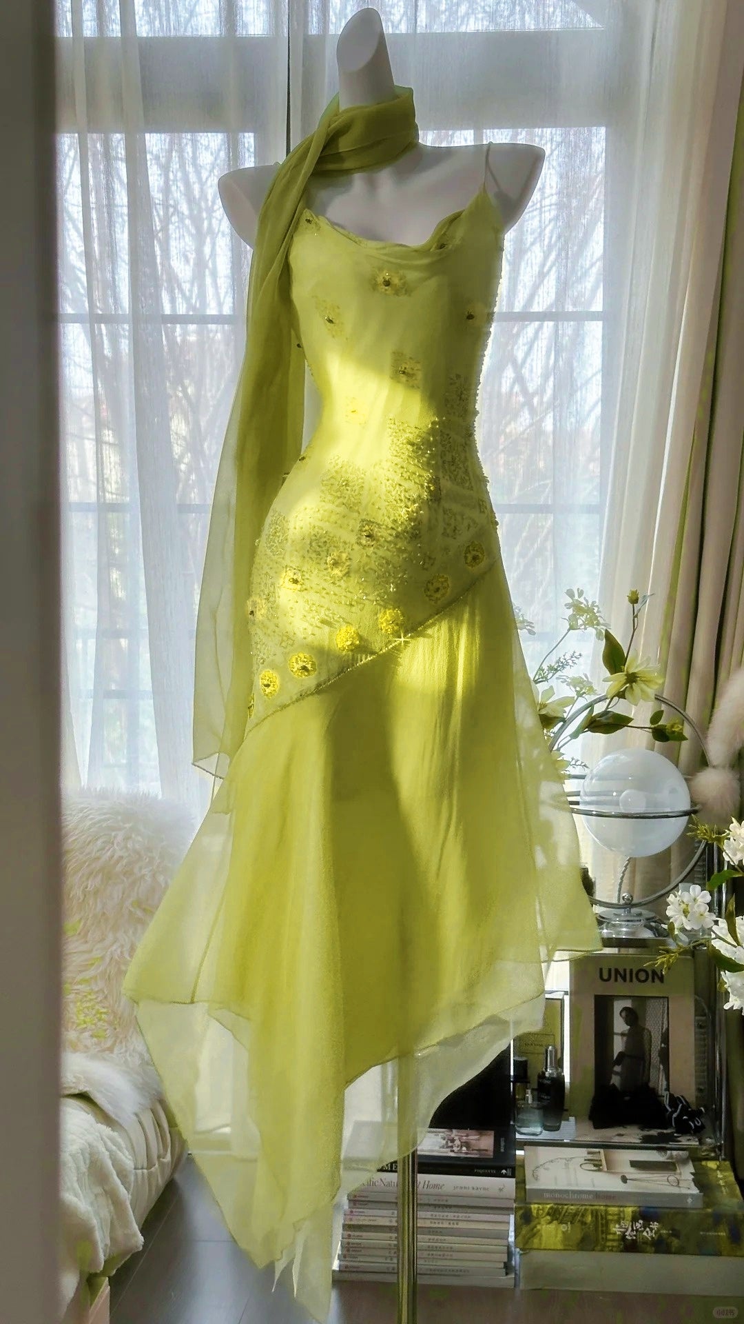 Fairytale Green Spaghetti Straps Vintage Party Dress Sheath Chiffon Beaded Short Prom Dresses ED02406