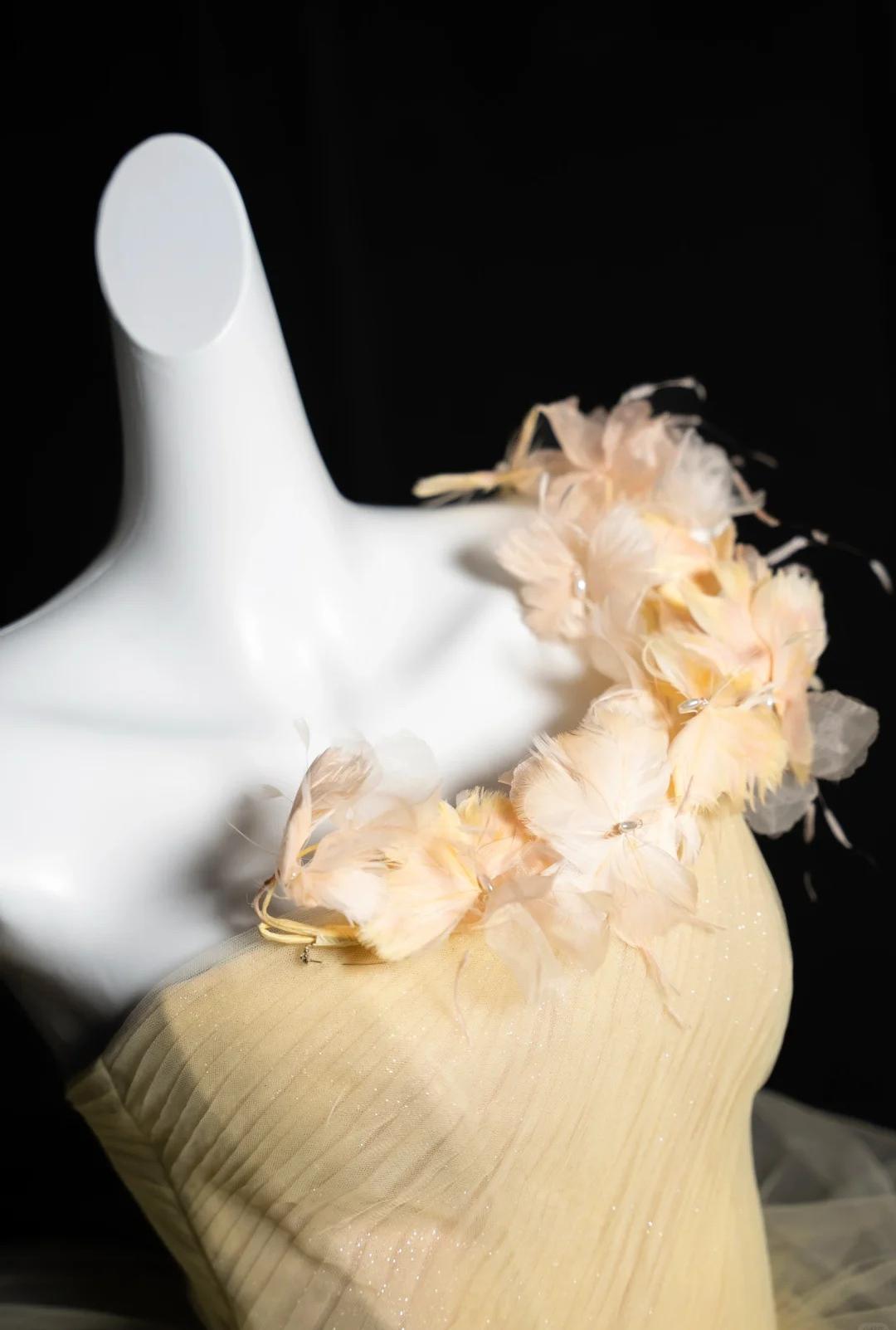 Pretty Yellow One Shoulder A-Line Tulle Prom Dresses Formal Birthday Evening Gowns ED02435