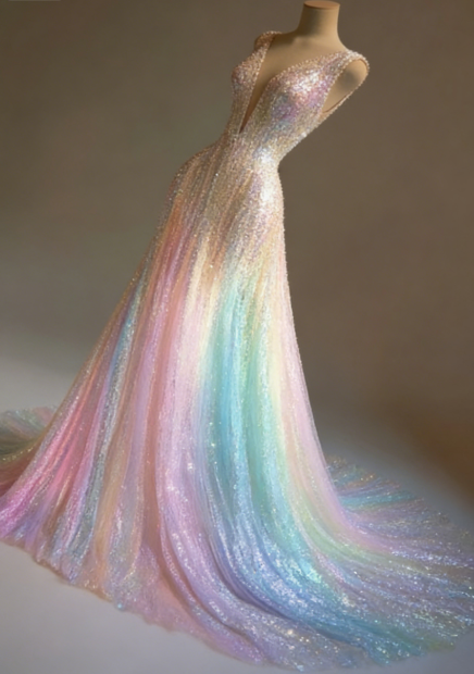 Stunning Colorful V-Neck A-Line Sequined Tulle Long Prom Dresses ED02473