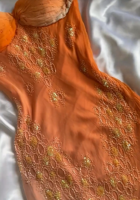 Robe de soirée fourreau vintage en mousseline de soie et dentelle, élégante, dégradé orange, bretelles spaghetti, ED02478