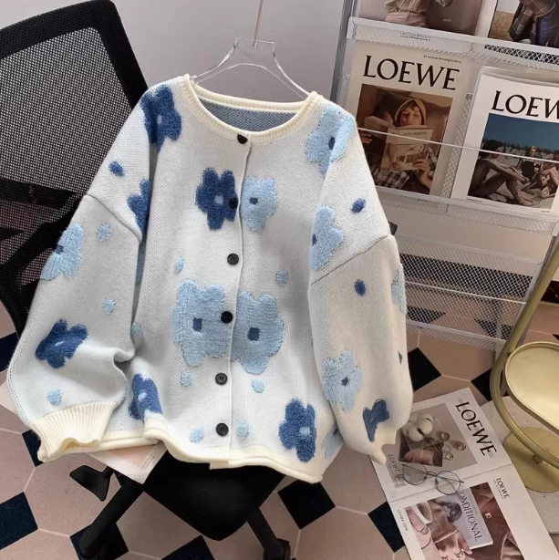 3D Flocked Flower Cardigan ED0247