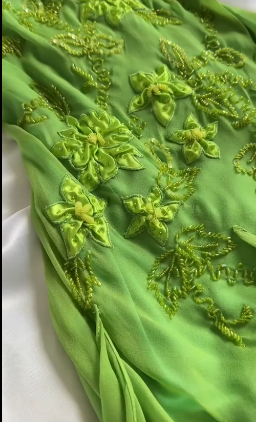 Stunning Bud Green Spaghetti Straps Bodycon Beaded Chiffon Short Prom Dresses Vintage Party Dresses with Appliques ED02485