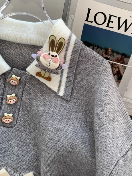 Preppy polo neck knitted long sleeve sweater ED0248