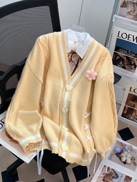Preppy Style 3D Flower Bow Cardigan Sweater ED0250