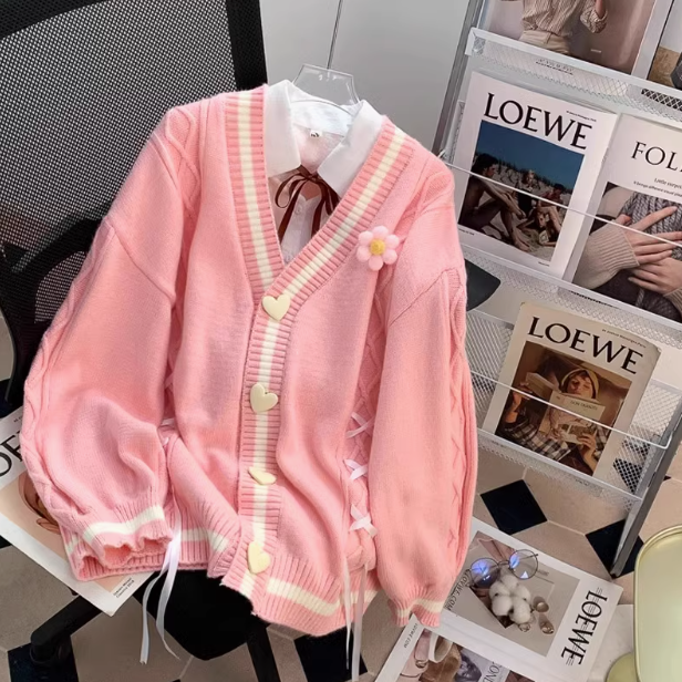 Preppy Style 3D Flower Bow Cardigan Sweater ED0250