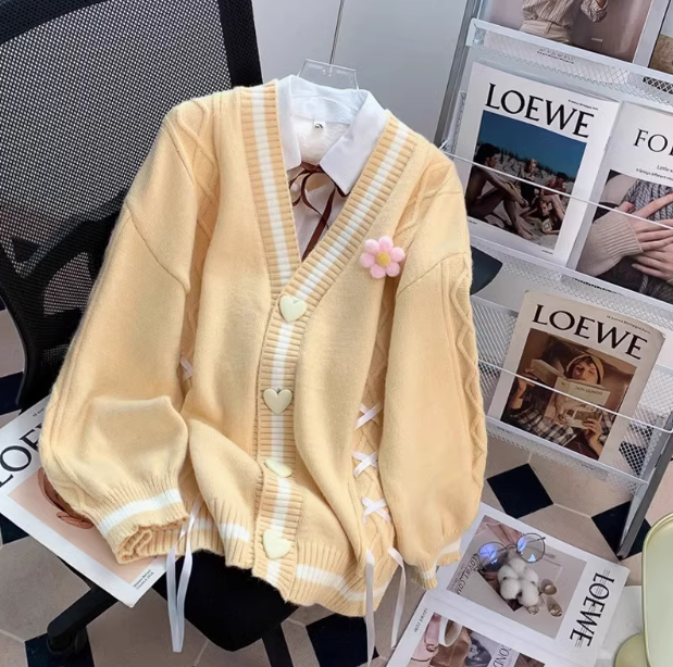 Preppy Style 3D Flower Bow Cardigan Sweater ED0250