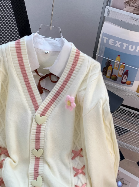 Preppy Style 3D Flower Bow Cardigan Sweater ED0250
