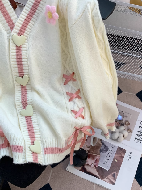 Preppy Style 3D Flower Bow Cardigan Sweater ED0250