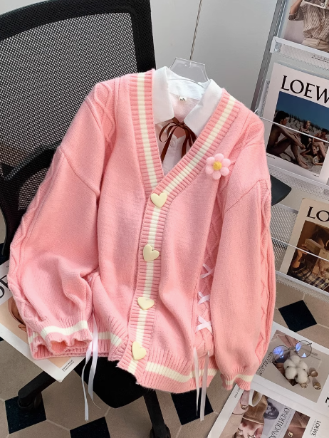 Preppy Style 3D Flower Bow Cardigan Sweater ED0250