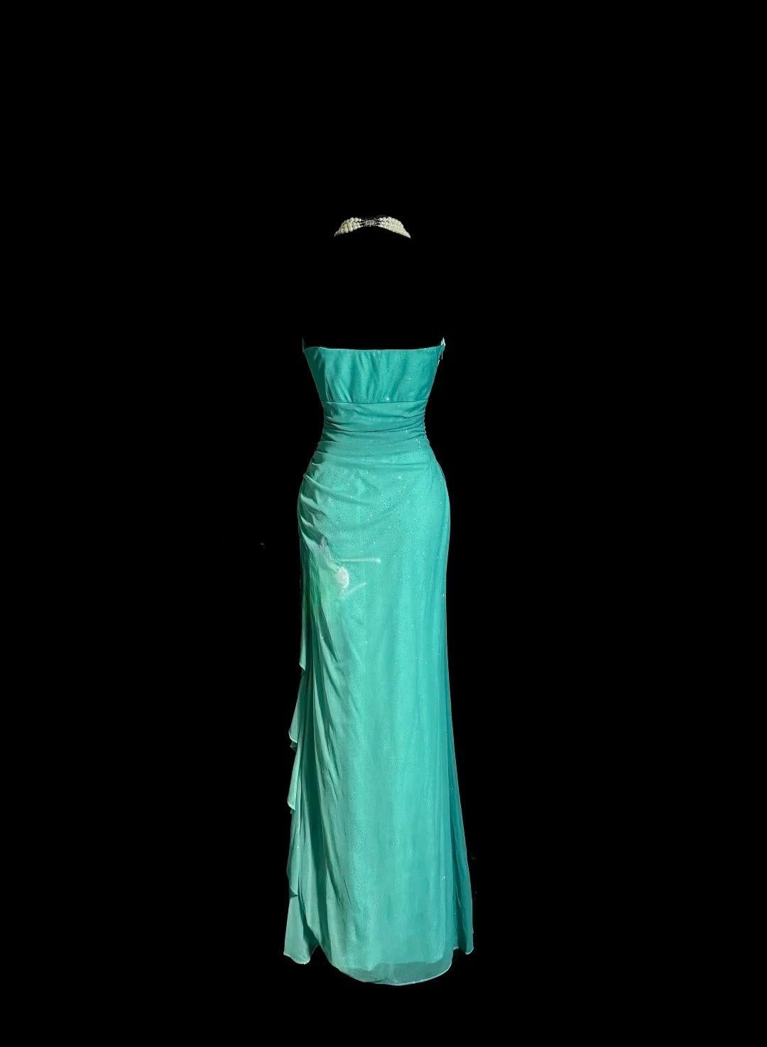 Tiffany Blue Glitter Chiffon Sweetheart Sheath Prom Dresses Formal Evening Gowns with Ruffles ED02520