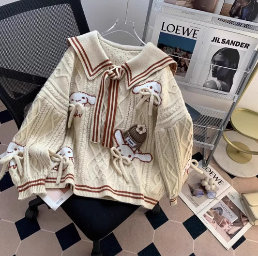 Navy collar preppy bow sweater ED0252