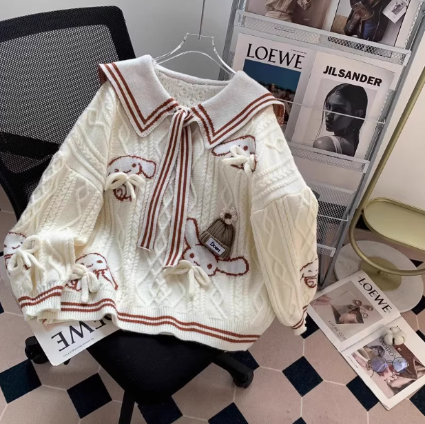 Marineblauer Pullover mit adretter Schleife und Kragen ED0252