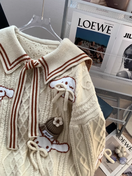 Navy collar preppy bow sweater ED0252