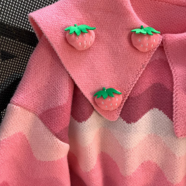 Sweet Strawberry Bear Doll Collar Long Sleeve Sweater ED0253