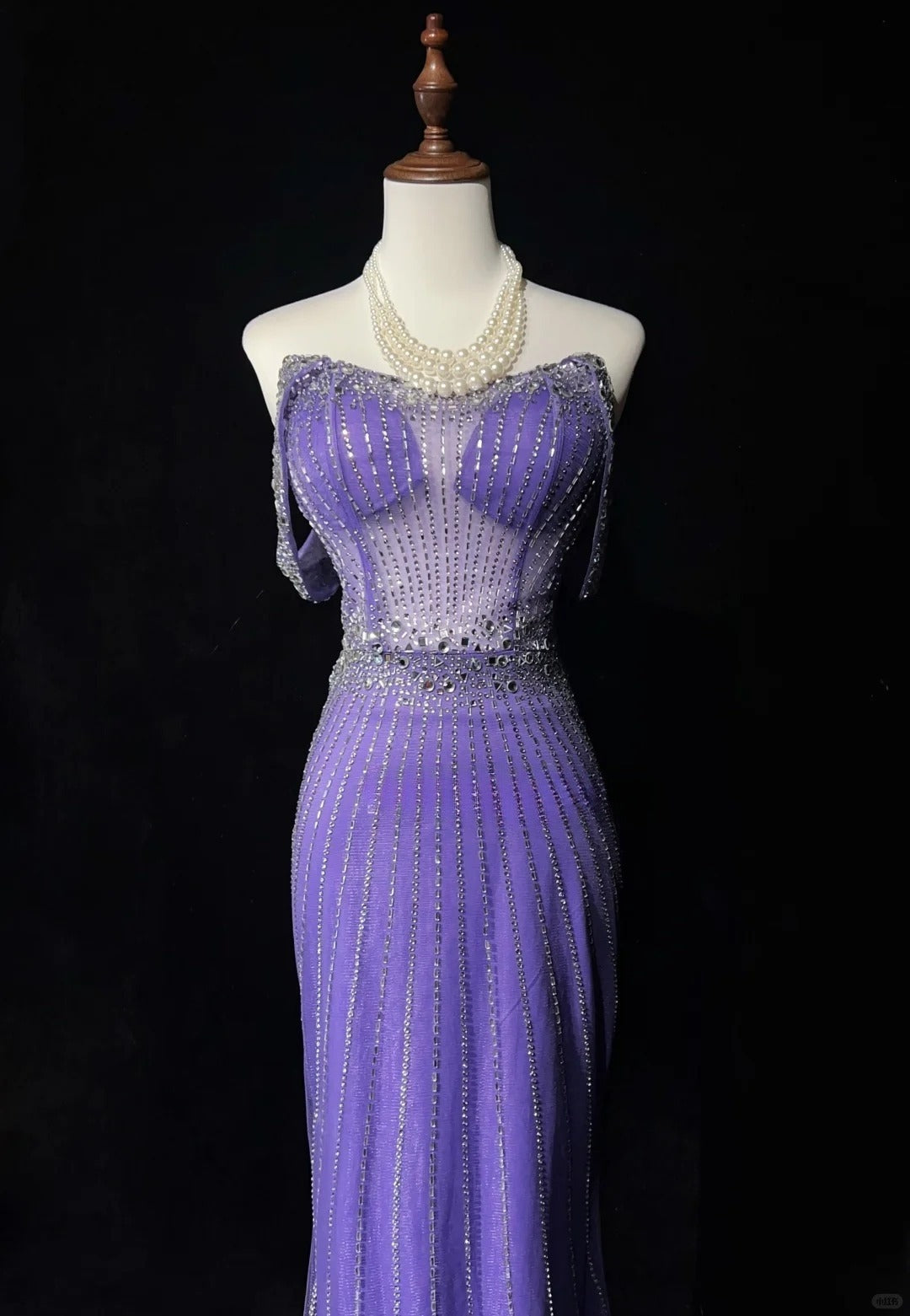 Superbe robe de soirée sirène violette à épaules dénudées, en tulle et strass, longue, ED02552