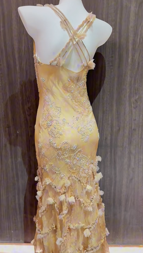 Glamouröse gelbe Träger Meerjungfrau Chiffon Perlen verziert lange Ballkleider Vintage Abendkleider ED02553