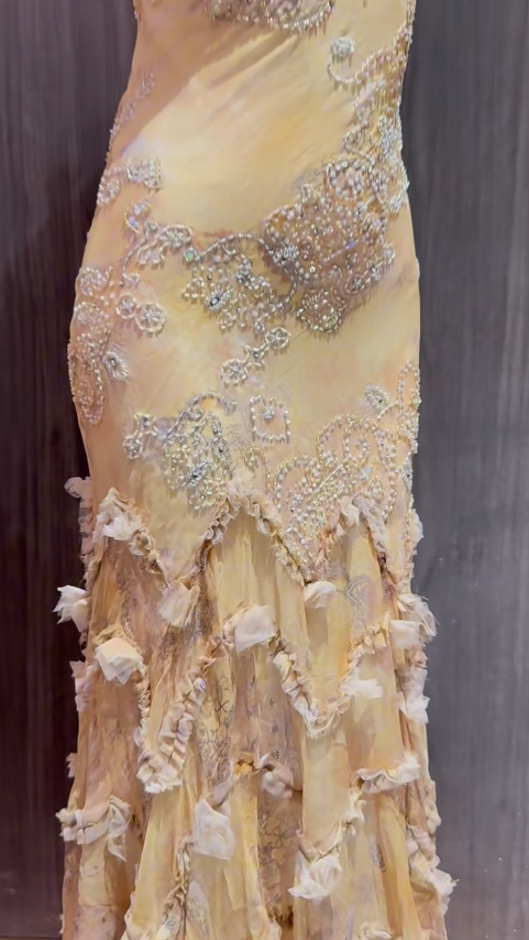 Glam Yellow Straps Mermaid Chiffon Beading Long Prom Dresses Vintage Evening Gowns ED02553