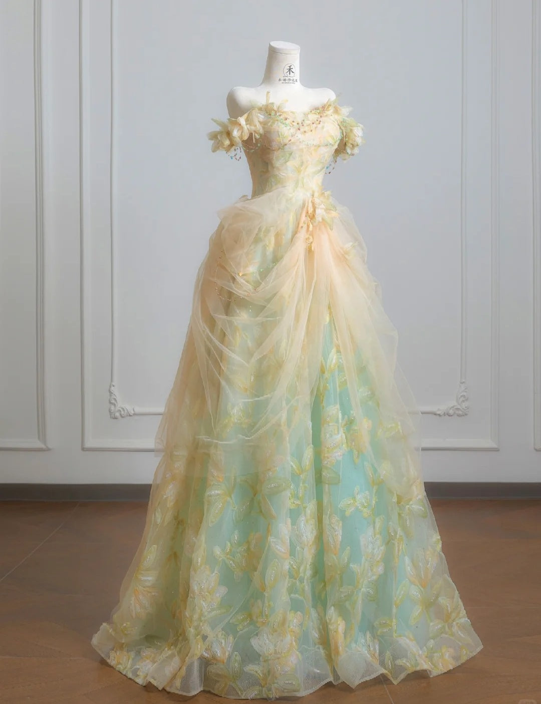 Fairytale Off-the-shoulder A-Line Tulle Applique Long Prom Dresses Sweet Birthday Evening Gowns ED02555