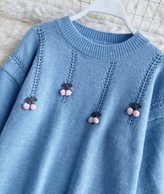 Cute Cherry Round Neck Long Sleeve Sweater ED0255