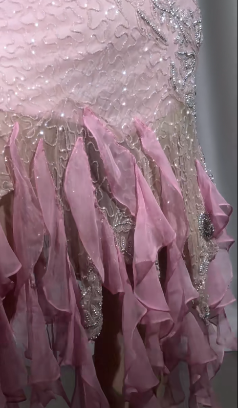 Robe de soirée courte rose à bretelles spaghetti, fourreau en mousseline de soie et perles, style vintage, ED02566