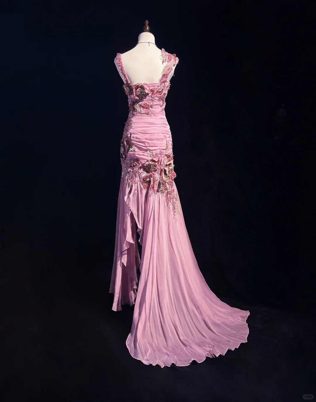 Superbe robe de bal longue en mousseline de soie, style sirène, col carré, mauve, avec appliques, style vintage, ED02570
