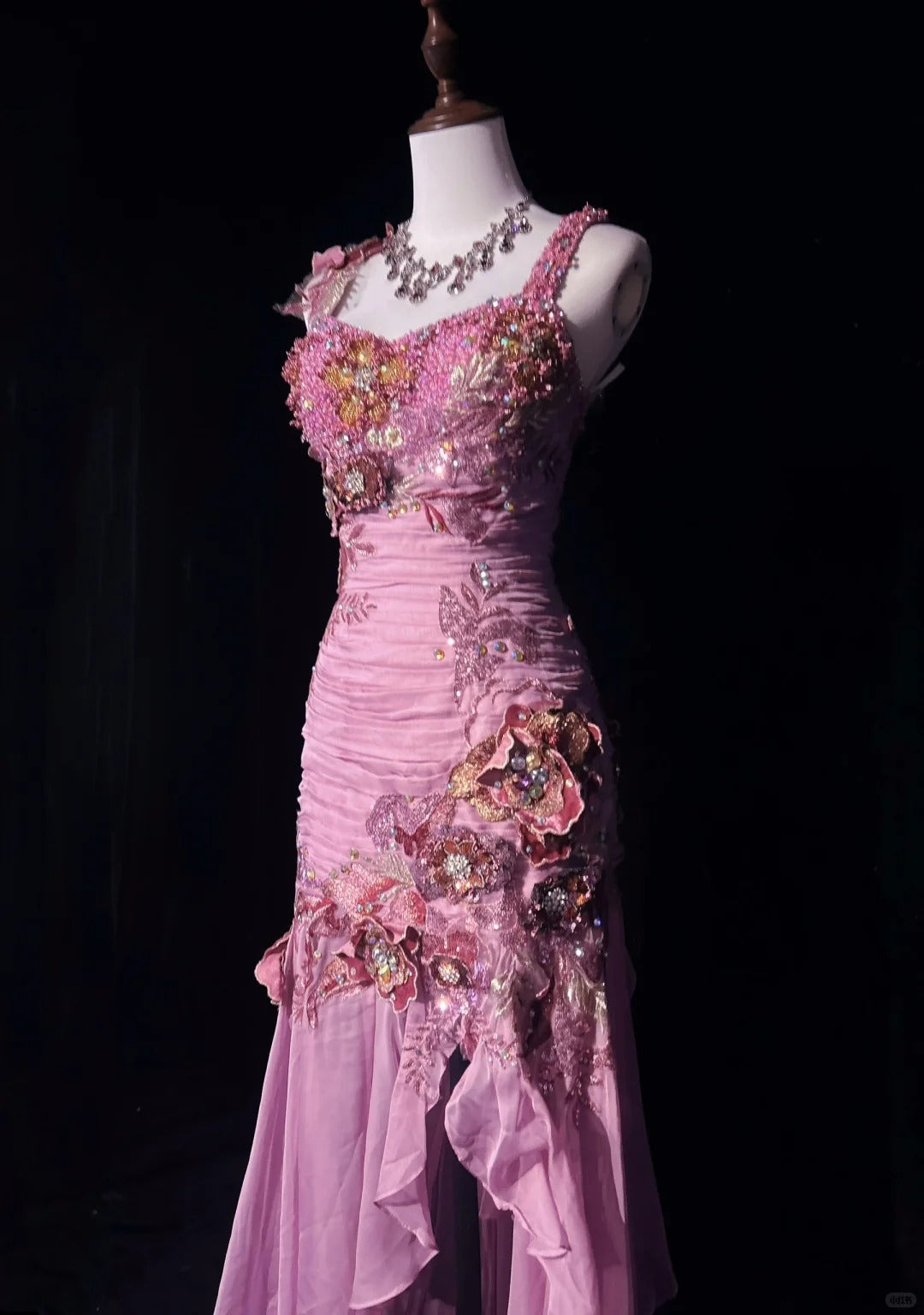 Superbe robe de bal longue en mousseline de soie, style sirène, col carré, mauve, avec appliques, style vintage, ED02570