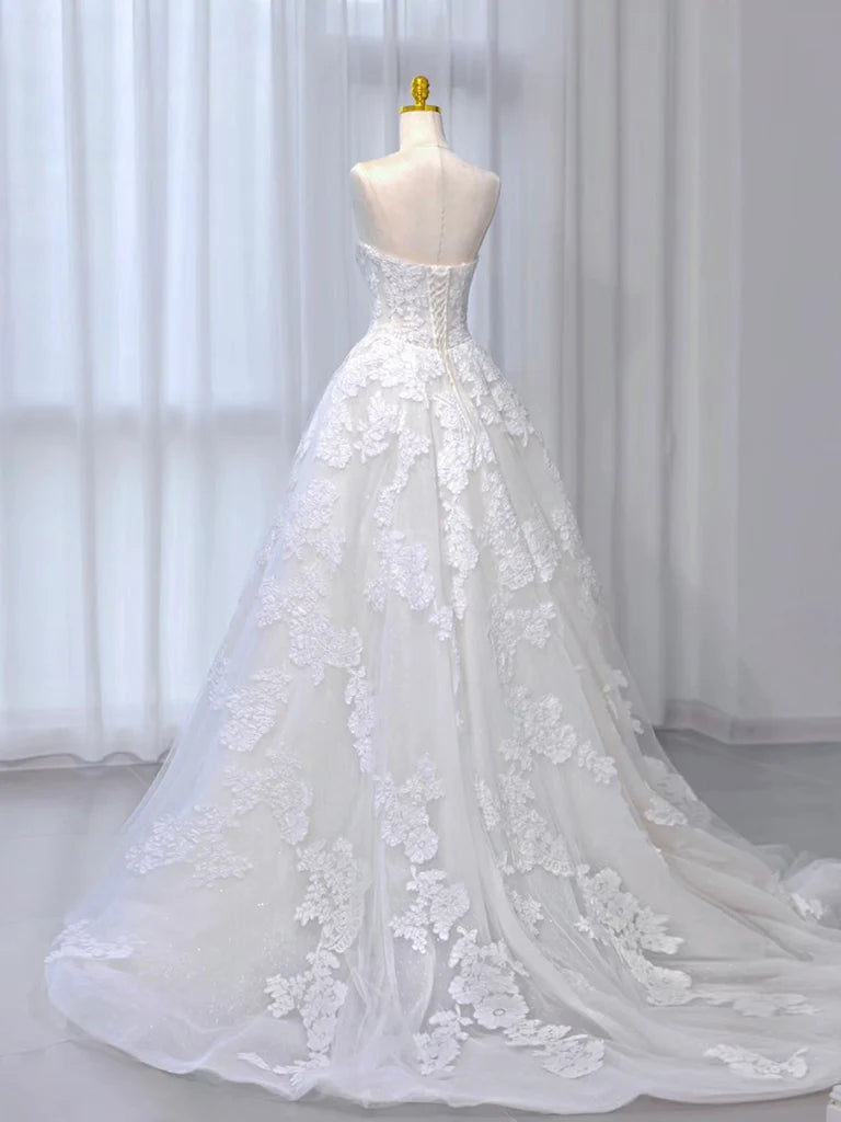 A-Line Tulle Lace Beige Long Prom Dress, Beige Long Formal Dress ED026