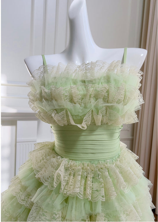 Gorgeous Green Strapless A-Line Tulle Lace Short Prom Dresses Homecoming Dress ED02600