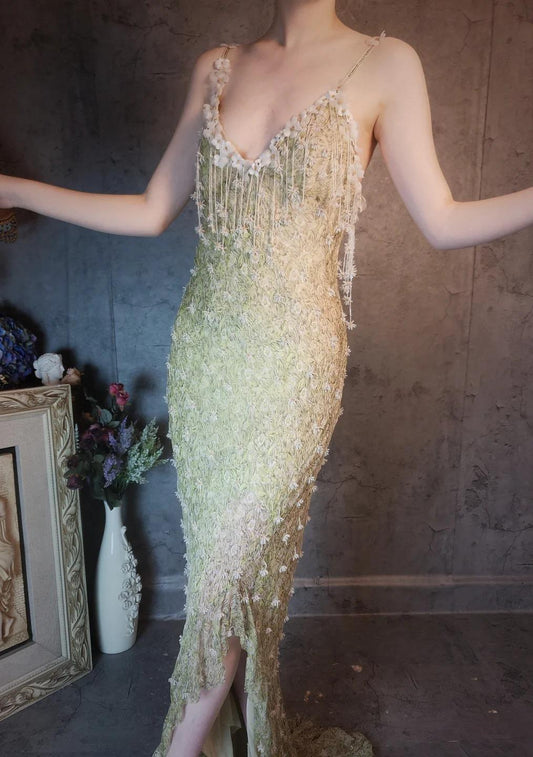 Superbe robe de bal longue en mousseline de soie à bretelles spaghetti et perles, élégante robe de soirée formelle avec applications 3D ED02612