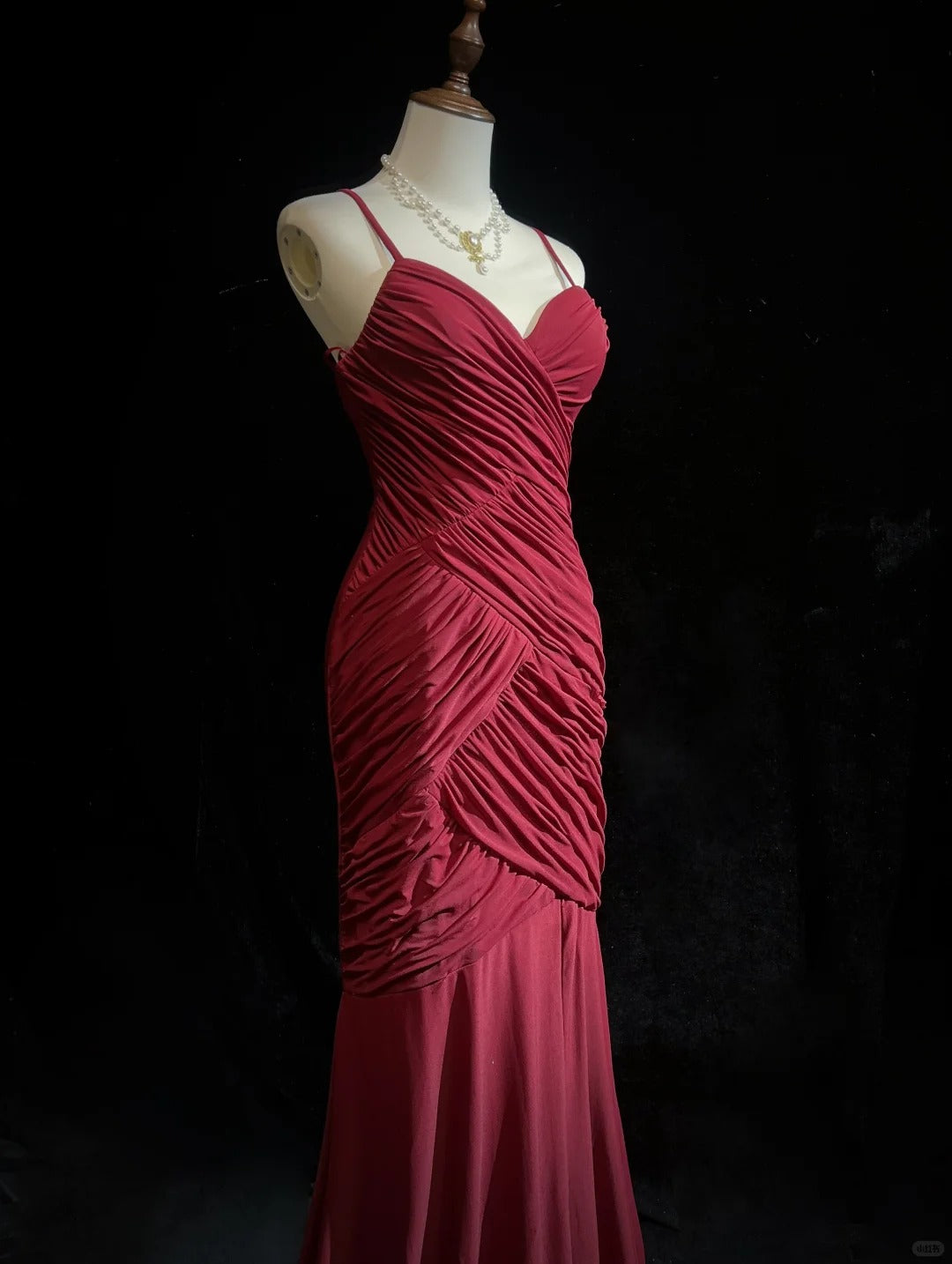 Glam Red Spaghetti Straps Mermaid Chiffon Long Prom Dresses Formal Evening Gowns ED02619