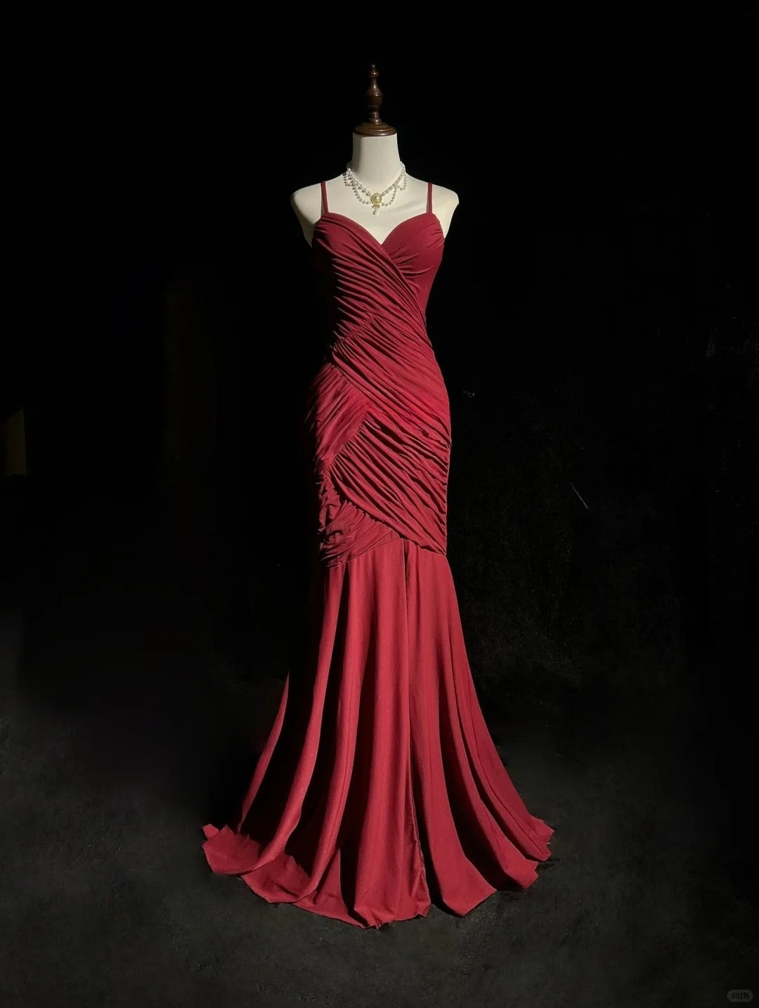 Glam Red Spaghetti Straps Mermaid Chiffon Long Prom Dresses Formal Evening Gowns ED02619