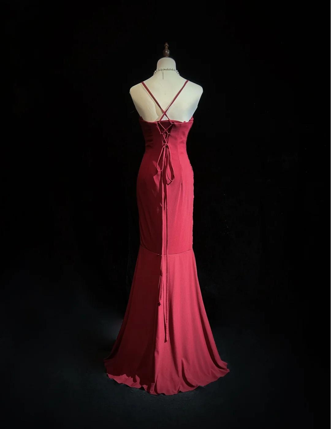 Glam Red Spaghetti Straps Mermaid Chiffon Long Prom Dresses Formal Evening Gowns ED02619