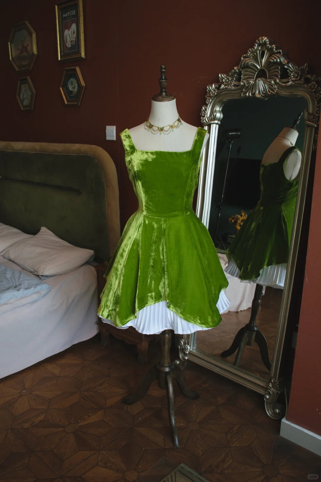 Sweet Green Square Neck A-Line Velvet Short Prom Dresses Homecoming Dress ED02633