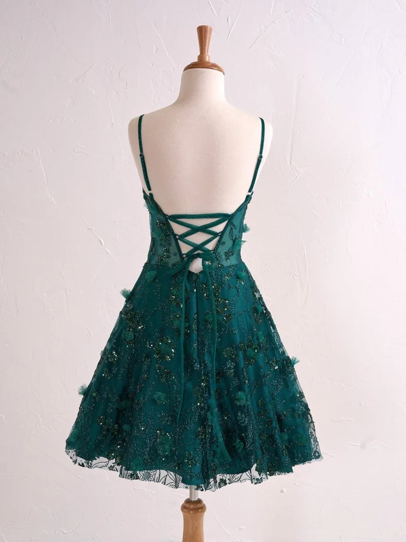 Wunderschönes dunkelolivgrünes herzförmiger Ausschnitt A-Linie Satin Tüll Kurzes Ballkleid Homecoming-Kleid ED02575