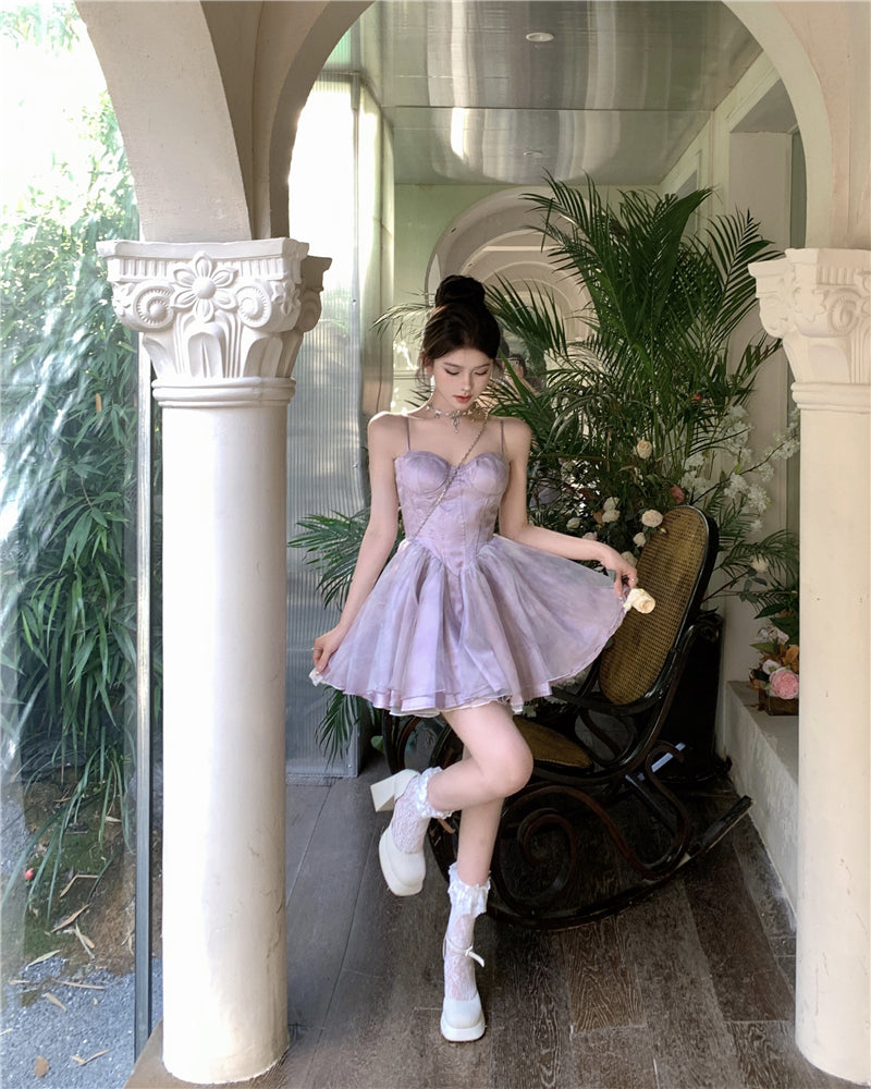 Cute Purple Spaghetti Straps A-Line Short Party Dresses Homecoming Dress ED02649