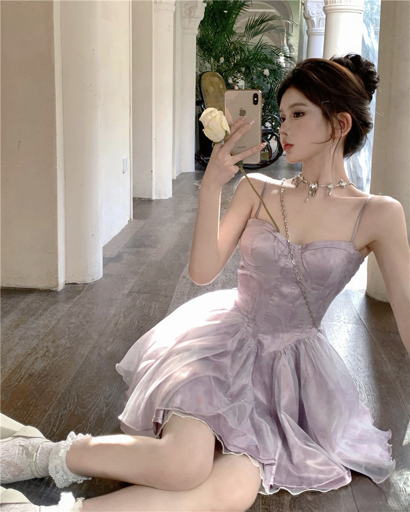 Cute Purple Spaghetti Straps A-Line Short Party Dresses Homecoming Dress ED02649